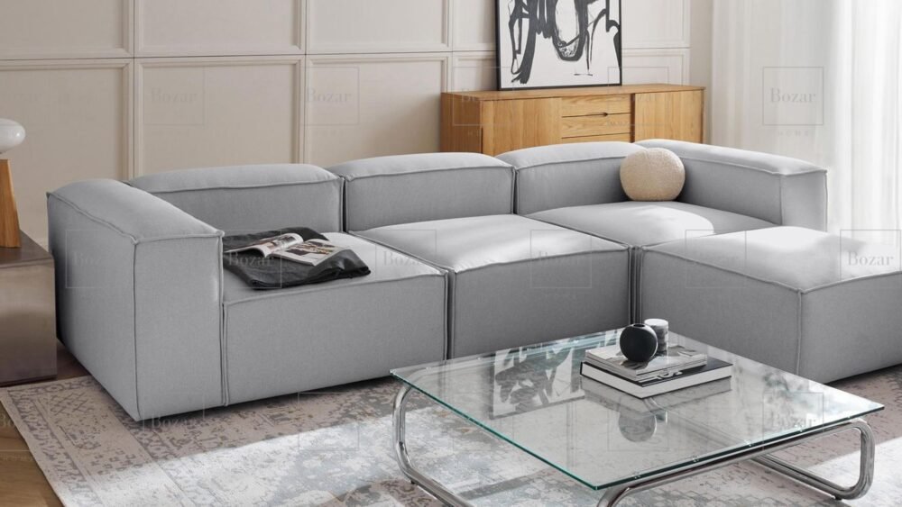 Canapé modulable Miami Gris 4 places avec pouf – Image 3